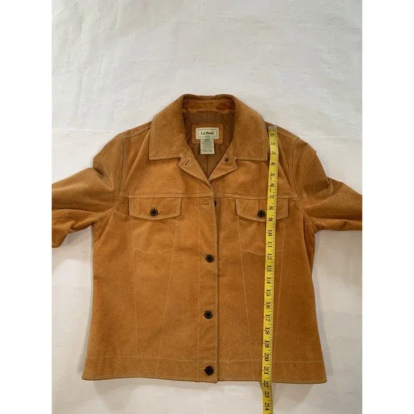 LL Bean Leather Jacket Womens Medium Regular Button Up Chest Pockets Suede - Picture 8 of 14